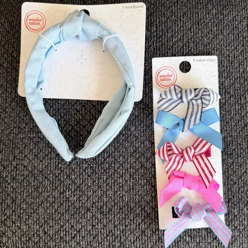Wonder Nation Blue Headband and Bow Clip Set